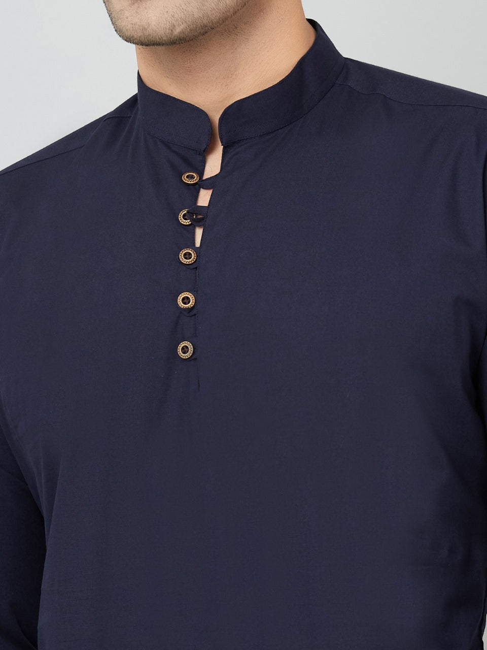 Louis Monarch Men Solid Navy Blue Pure Cotton Straight Short Kurta